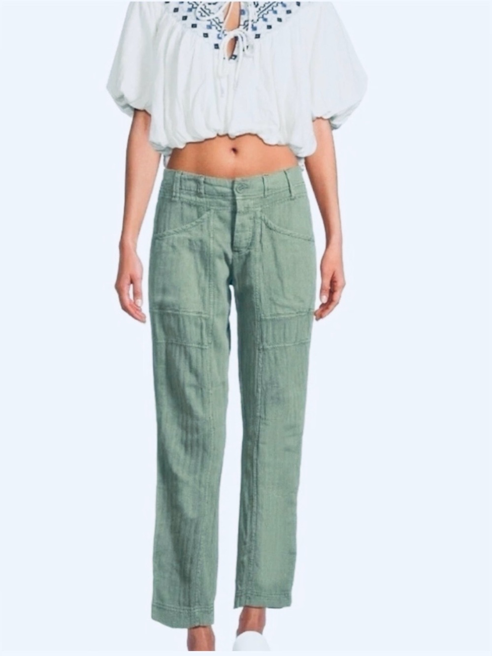 Free People Olive straight leg utility pants